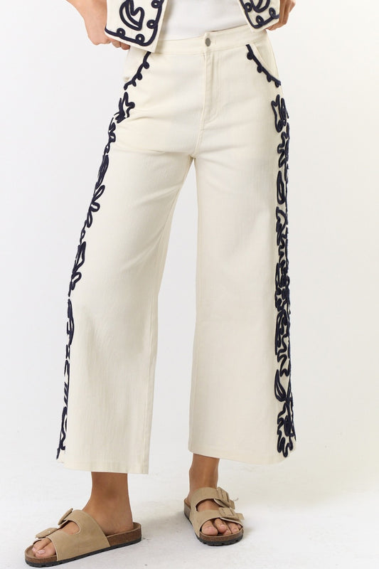 Rachel Cord Embroidered Denim Navy and White