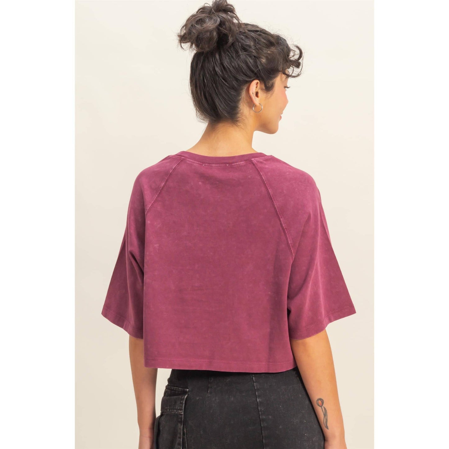 Short Sleeve Mineral Washed Cropped Tee: DARK TAUPE / S-M-L(2-2-2)