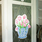 Chinoiserie Tulip Door Hanger   Blue/White/Pink   19.75x16.3