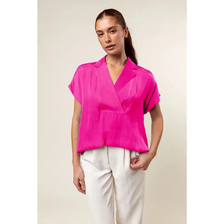 Convertible Collar Hi Lo Blouse