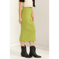 High Waist Ribbed Midi Skirt: PALE OLIVE / S-M-L(2-2-2)