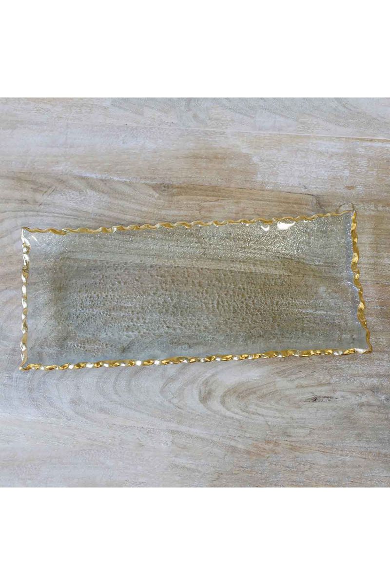 Fairbanks Rectangle Platter - Clear/Gold - 13.75x1x6 - The Perfect Gift Shop & Boutique