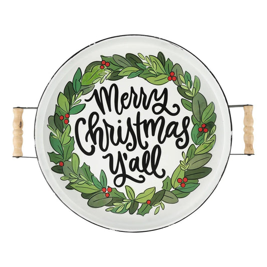 Glory Haus - Merry Christmas Y’all Wreath Enamel Tray - The Perfect Gift Shop & Boutique