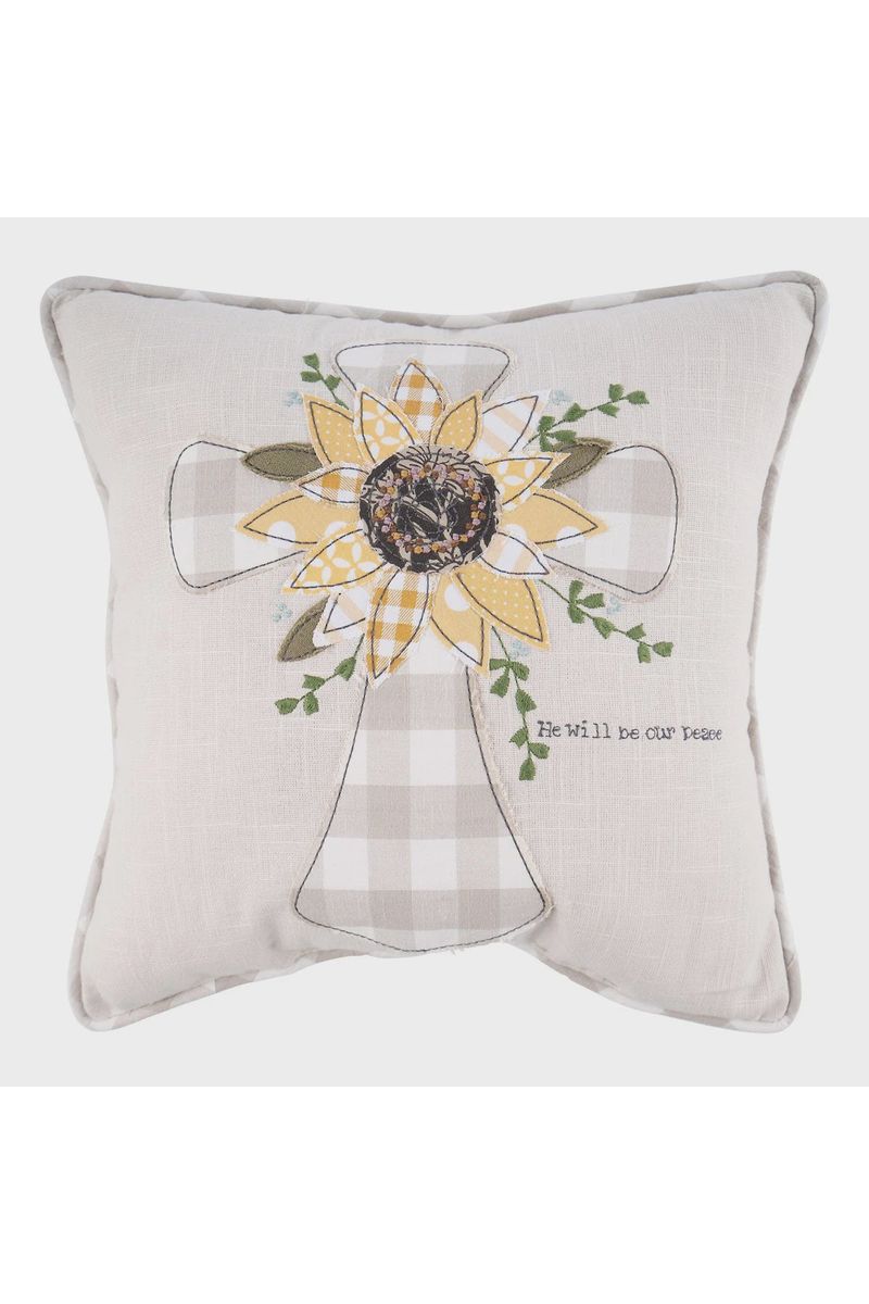 Glory Haus - Sunflower Cross He Will Be Our Peace Pillow - The Perfect Gift Shop & Boutique