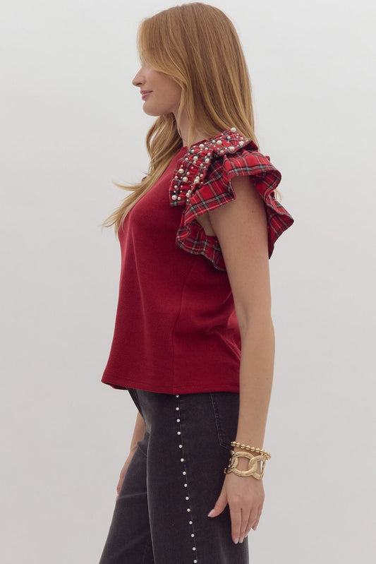 Holiday Pearl Sleeveless Sweater with Ruffles - The Perfect Gift Shop & Boutique