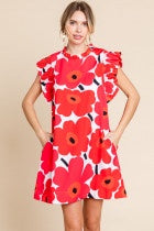 Jodifil-Flower print dress with frilled neck