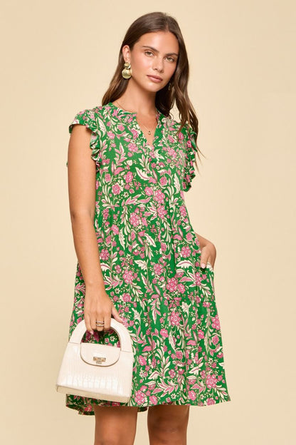 Green Flutter Sleeve Dress