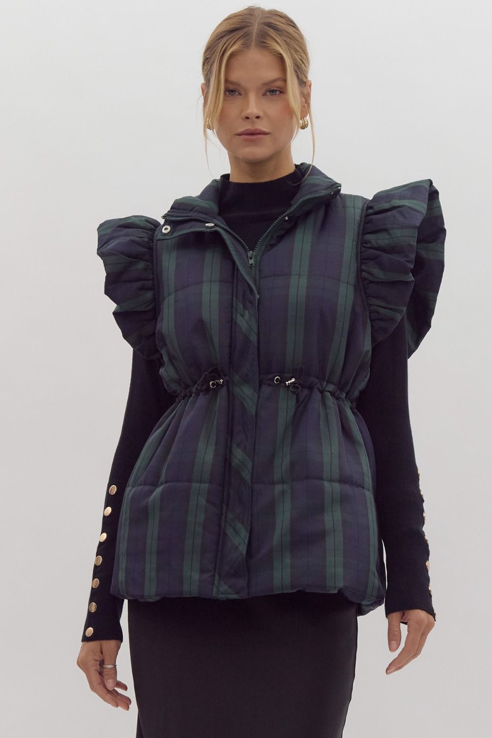 "Lois" Plaid Puffer Vest with Ruffles - The Perfect Gift Shop & Boutique