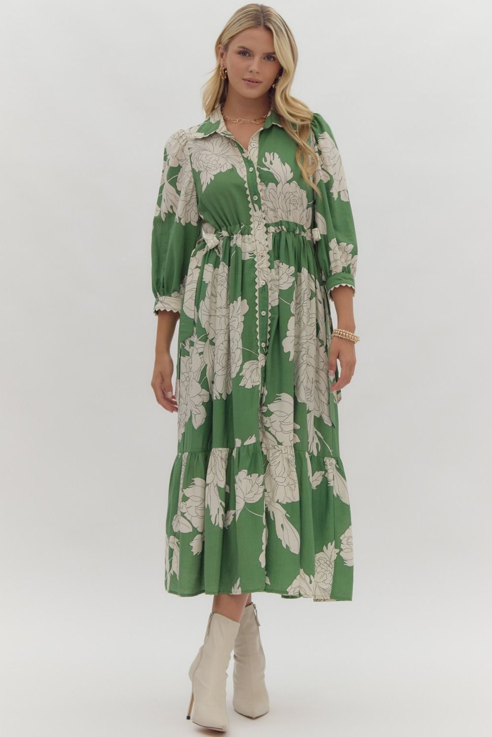 "Maggie" Green Floral Dress - The Perfect Gift Shop & Boutique