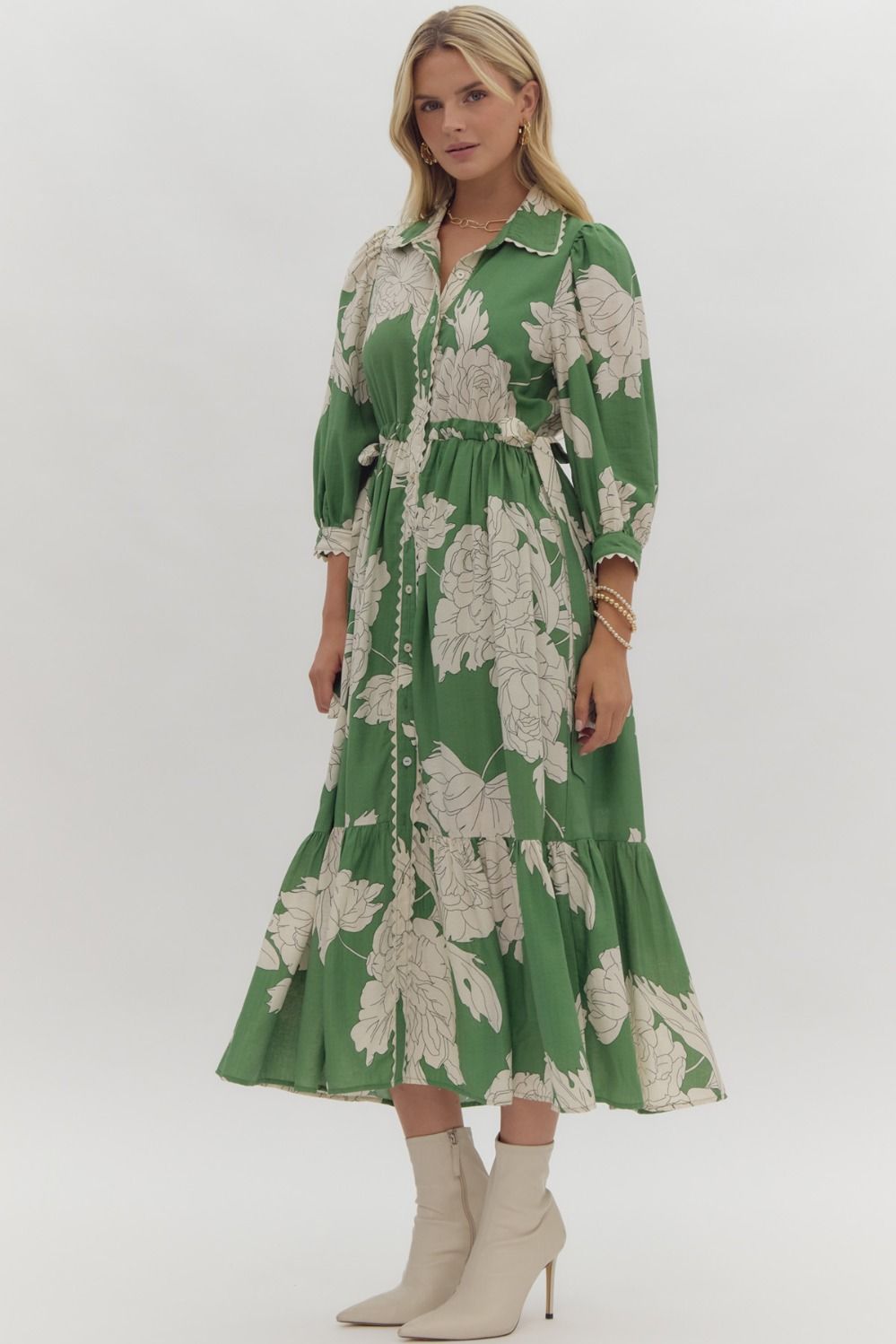 "Maggie" Green Floral Dress - The Perfect Gift Shop & Boutique