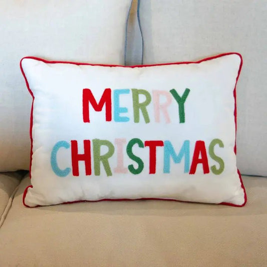 Merry Christmas Pillow White/Multi - The Perfect Gift Shop & Boutique