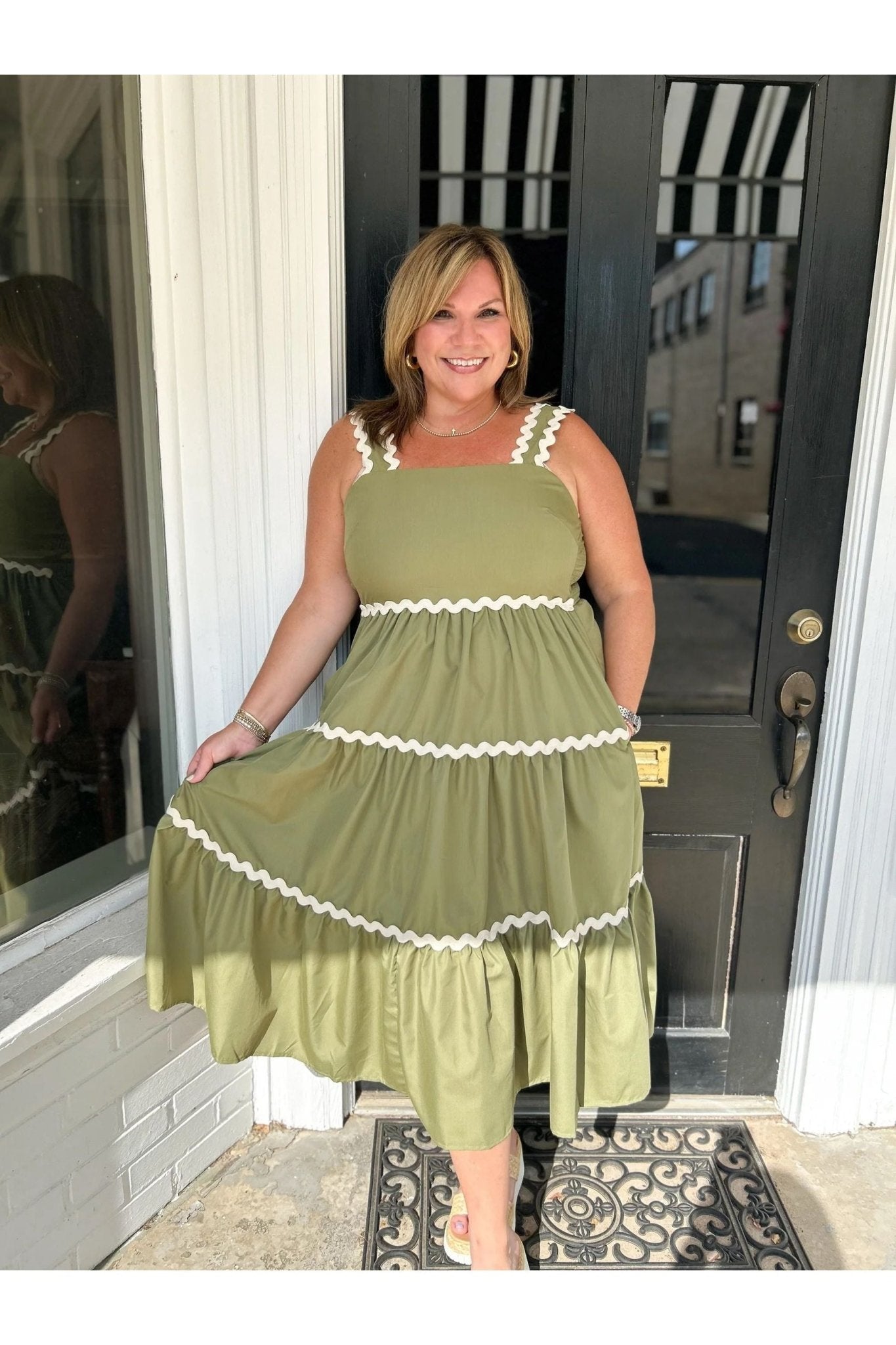 New "Brooklyn" Ric Rac Olive Tiered Midi Dress - The Perfect Gift Shop & Boutique