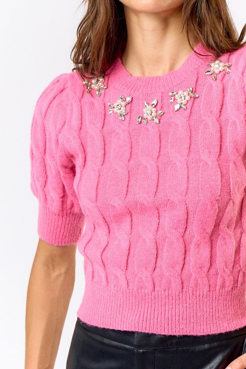 Pink Rhinestone Pearl Short Sweater - The Perfect Gift Shop & Boutique