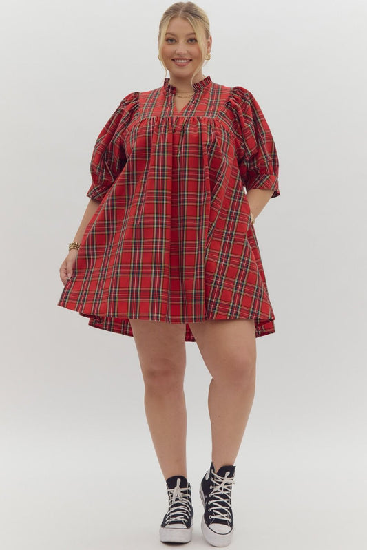 Plaid V - neck Holiday Mini Dress - The Perfect Gift Shop & Boutique