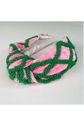 Preppy Pink and Kelly Green Seed Beaded Lattice Headband - The Perfect Gift Shop & Boutique