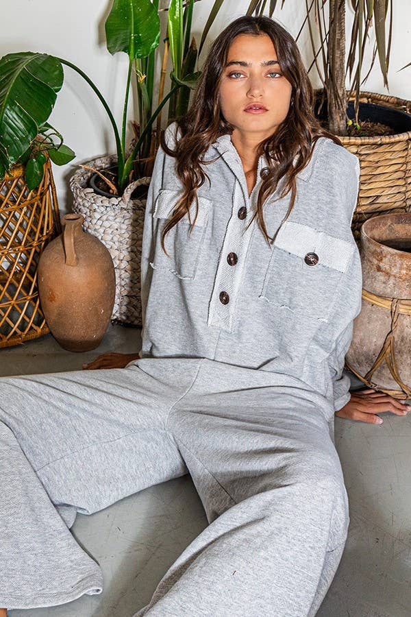 R5343 Oversize French Terry Jumpsuit: HEATHER GREY / S - M - L (2 - 2 - 2) - The Perfect Gift Shop & Boutique