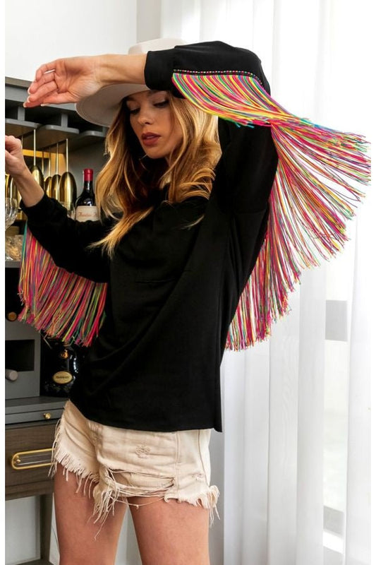 Rainbow Fringe Back Detail Pocket Top - The Perfect Gift Shop & Boutique