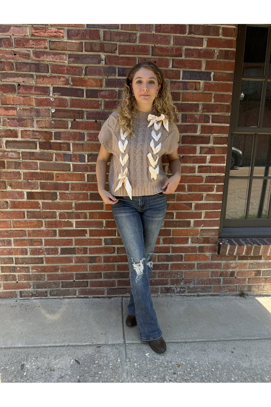 River of Ribbon Taupe Sweater - The Perfect Gift Shop & Boutique