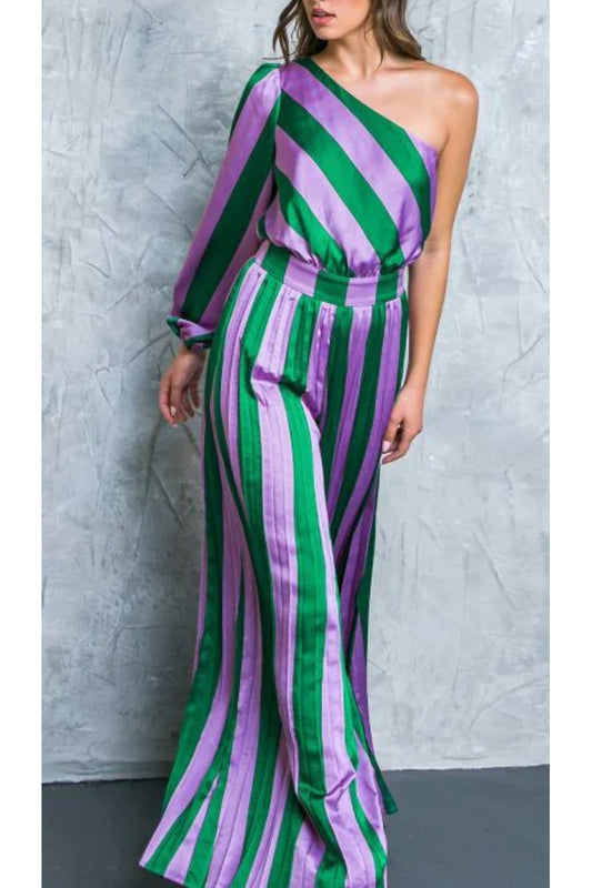 The Favorite Energy One Shoulder Stripe Jumpsuit - The Perfect Gift Shop & Boutique