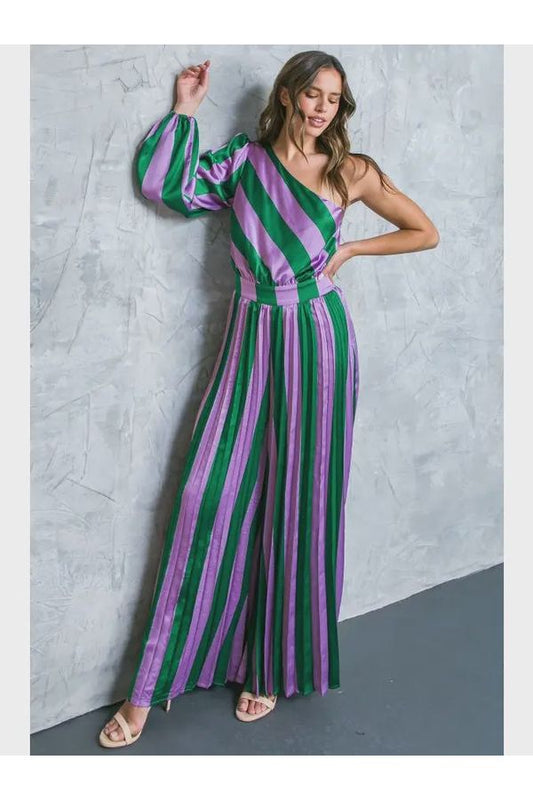 The Favorite Energy One Shoulder Stripe Jumpsuit - The Perfect Gift Shop & Boutique