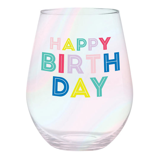 Jumbo stemless wine glass - happy birthday